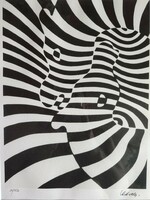 Victor Vasarely - Zebrák absztrakt alkotása sorszámozott dedikált