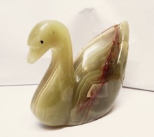 Swan showcase ornament carved from vivid green jade stone. Unique antique rarity
