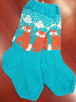 Knitted socks with foxes, snow, also for Christmas gifts and collectors.