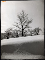 Larger size, photo art work by István Szendrő. Snowy landscape, tablescape, still life, 1930s.