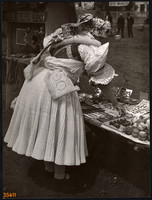 Larger size, photo art work by István Szendrő. Folk costume at the fair, 1930s.