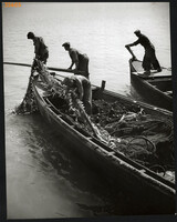 Larger size, photo art work by István Szendrő. Fishing, fish in the fishing net, 1930s