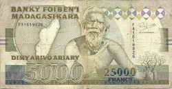 25000 francs 5000 ariary 1993 Madagaszkár