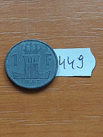 Belgium belgie - belgique 1 franc 1942 ww ii, zinc, iii. King Leopold 449