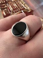 Onyx stone men's signet ring silver