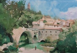 Tibor Bálinth: the old bridge (watercolor, 22.5cm x 32cm, paper 200gr.) Picture with impressionistic features