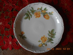 Zsolnay cake serving plate with a yellow rose pattern