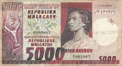 5000 Francs 1000 Ariary 1974-75 Madagascar Malagasy Malgas