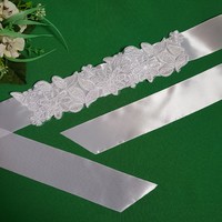 Handmade embroidered floral bridal belt, snow white satin belt