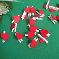 New, 20 pcs heart-decorated mini wooden clips, decoration, wedding accessory