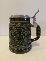 Bavarian pewter beer mug with lid, cup