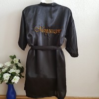 Black bridal getting ready robe with embroidered inscription bride - approx. S