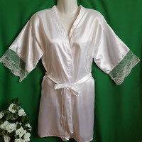 Snow white satin robe with lace sleeves, making robe - approx. S