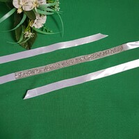 Custom-made bridal belt with rhinestones, snow-white satin belt