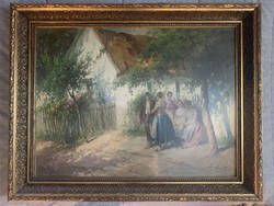 Ács Ágoston ”Utcai jelenet”, kb 90x70 cm, olajfestmény