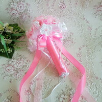 New, custom-made snow-white-bright pink bridal eternal bouquet