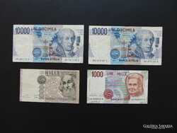 Italy 1000 - 1000 - 10000 - 10000 lira banknotes lot!