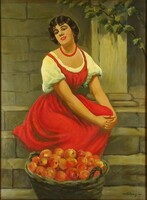 1P892 sole gy. Csaba: woman in red with a fruit basket