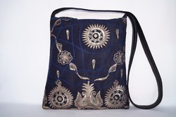 Blue Silver Floral Indian Sari Hand Embroidered Medium Zipper Shoulder Bag for Women 3