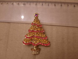 Arany piros köves karácsonyfa kitűző/ karácsonyfadísz , Alkudható