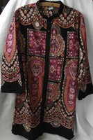 Indian sequined top, cotton tunic, oriental patterned blouse, XL shirt