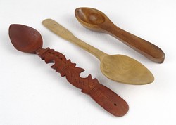 1Q028 old carved wooden spoon 3 pieces
