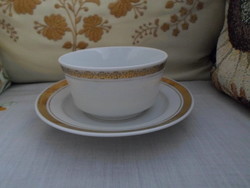 Alföld porcelain, gold-rimmed tea cup with saucer (1970s)