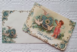 Vintage régi jókívánság képeslap borítékkal üdvözlőlap üdvözlőkártya levelezőlap postatiszta német