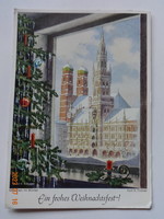 Old graphic Christmas greeting card - Munich in winter