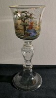 Antique, 19th century. Glass goblet and glass with panoramic painting. Large, approx. 1860. Flawless!