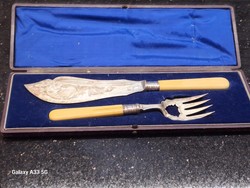 English vintage serving set silver plated knife fork box