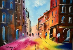 Pető bell+Mediterranean street section with painter's knife 46*33