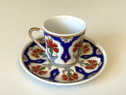 Turkish güral painted red and blue floral porcelain coffee cup and saucer