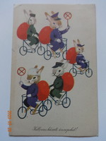 Old graphic Easter greeting card, drawing by Károly Kecskeméty