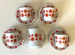 ALFÖLDI CENTRUM VARIA PIROS NAPOCSKA RETRO 4 SZEMÉLYES PORCELÁN KÁVÉS KÉSZLET