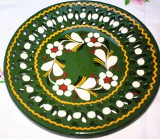 Glazed painted openwork ceramic wall plates 2 pcs together