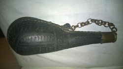 Antik lőportartó antik puskához, komplett szép állapot  m 19 cm