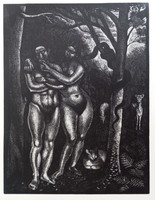 Demetrios Galanis 'Adam and Eve' art-deco woodcut Milton 'Paradise Lost' 1930's