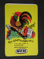 Kártyanaptár, MÉH hulladékhasznosító vállalat,grafikai rajzos,reklám figura, kakas,1984,   (4)