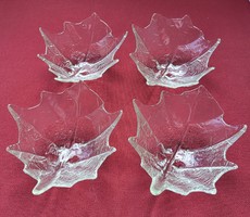 4 glass leaf-shaped serving bowls, table center, compote, pickles, candle holder, decoration