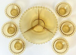 Retro set of yellow glass offering with 6 bowls