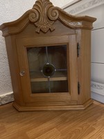 Wooden corner cabinet with lead glass insert, rare and beautiful piece.