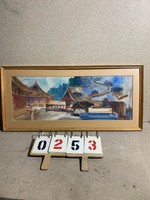 Boromissza with tibor sign, oil, cardboard painting, 45 x 100 cm. 0253