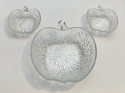 Retro alma kompótos üvegtál alma alakú üveg tál tálka készlet