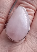 Natural rose quartz silver plated ring
