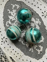 Old turquoise sphere, shiny, transparent, hair-thin glass decoration - 3 pcs