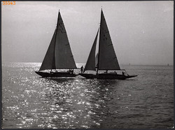 Larger size, photo art work by István Szendrő. Sailboats on the waters of the Balaton, 1930s.