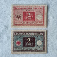 1920-As 2 stamps: red and blue issue - German Weimar Republic (unc) | 2 banknotes