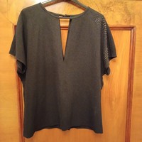 Zara black braided casual top, tunic, with a delicate glitter appliqué on one shoulder