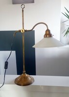 Copper table art deco bank lamp with flawless glass cover